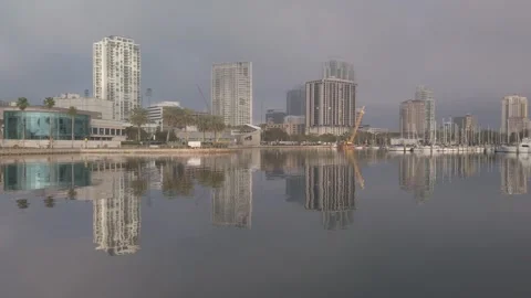 Pan left to right from Albert Whitted Park looking north towards downtown St. Pe Stock Footage 263894935
