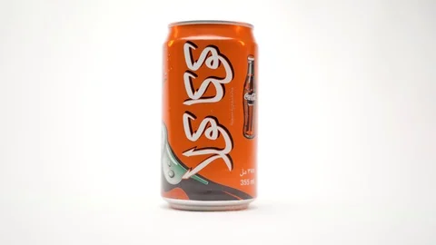 Pan Left Right Arabic Coca Cola Can Stock Footage 125648336