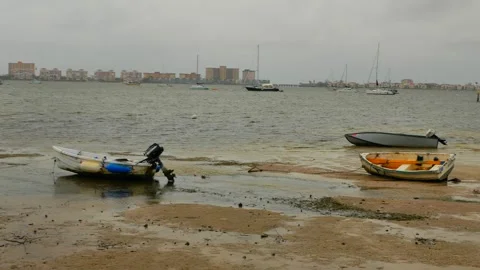 Pan left to right Beach damaged storm surge  after hurricanes Helene and Milton Video stock 291415853