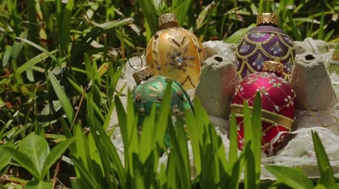 Pan Left to Right On Decorative Easter Eggs In Grass (Pysanky or Pisanka) Stock Footage 50613832