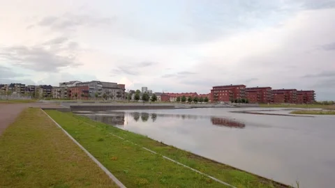 Pan from left to right over the new area of Råby in Lund, Sweden Stock Footage 135233776