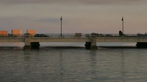Pan left to right View south towards the bridge at Treasure Island Causeway. Gra Stock Footage 278198168