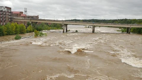 Pan left to right wide Overhead view looking down at a swift fast moving, churni Stock Footage 286851402