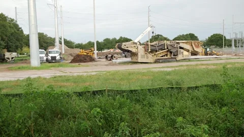 Pan left to right Wide view near sunset of Electric Substation with High Power L Stock Footage 281992499
