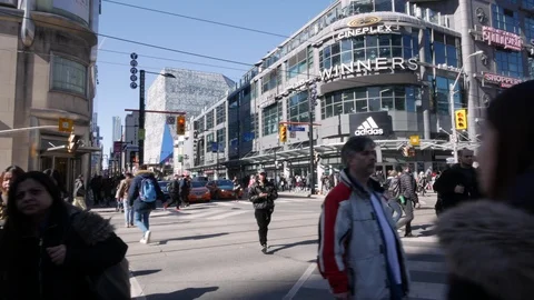 Pan Left to Right Of Yonge-Dundas Square, Known As Dundas Square During Sunset Stock Footage 88931592