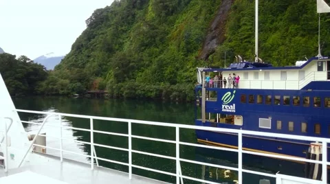 Pan Left Scenic View Onboard Of Cruise Ship At Milford Sound Stock-Footage 64179971