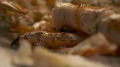 Pan left of shrimp and crab legs  Stock Footage 112660462