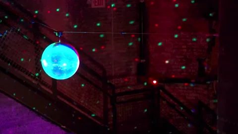 Pan Left of Spinning Disco Ball Williamsburg Brooklyn NYC  4K Stock Footage 267737545