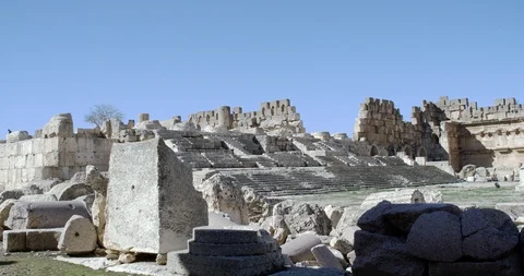 Pan left to Temple of Jupiter, Baalbek's Roman ruins, Lebanon Stock Footage 118997435