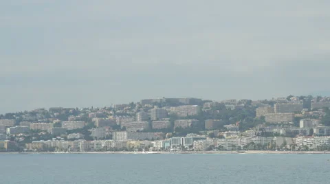 Pan left view of the coastline in Nice Stock Footage 61068870