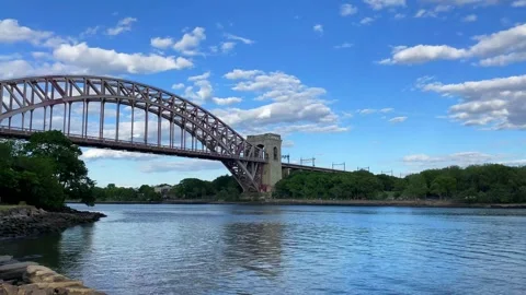 Pan Left View of the Hell Gate Bridge Video stock 139291483