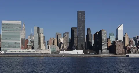 Pan Left View of New York City Manhattan Skyline Landmark Building Sunny Day Nyc Stock Footage