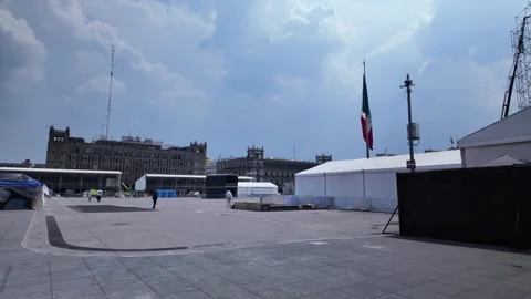 Pan Left At Zocalo Square Prepared For FIFA World Cup 2026 Mexico City Stock Footage 337439771