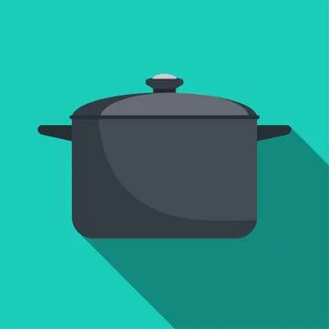 Pan with lid, icon with long shadow. Vector illustration. Stock Illustration