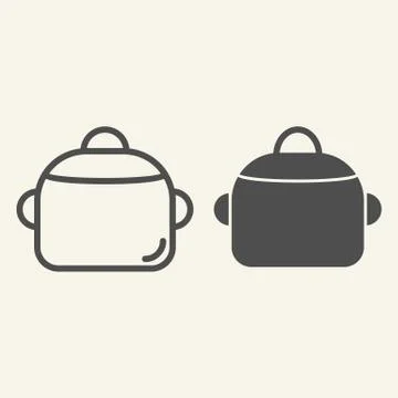 Pan line and solid icon. Steel saucepan symbol, outline style pictogram on beige Stock Illustration
