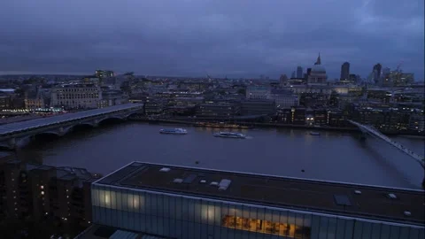 Pan London cityscape including St Paul's late evening  4K Stock Footage 200718577