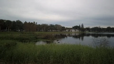 Pan looking east grass to Crescent Lake Park  St. Petersburg  FL Stock Footage 257032434