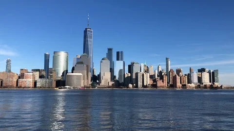 Pan of Manhattan with Freedom Tower Stock Footage 87146961