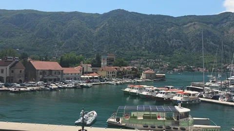Pan of Marina in Kotor Stock Footage 344088371