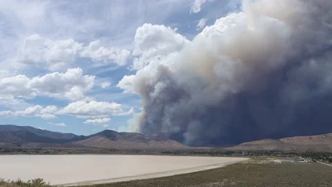 Pan of Massive Smoke Cloud from Loyalton Wild Fire Stock Footage 137625376