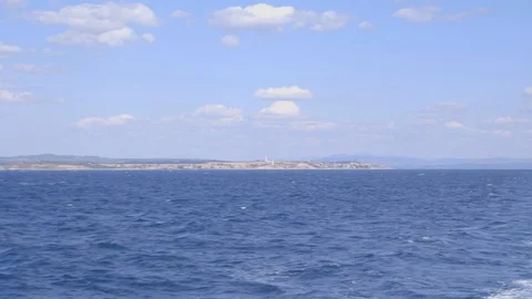 Pan of the Mediterranean off the back of a ship Stock Footage 108602538