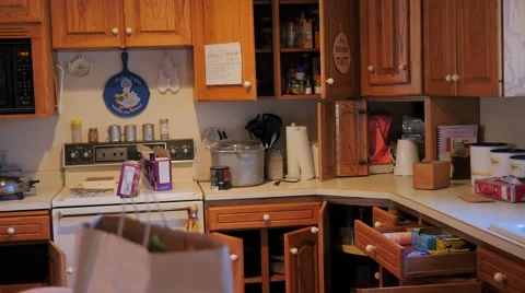 Pan Messy Ran Sacked Kitchen Stock Footage 61518585