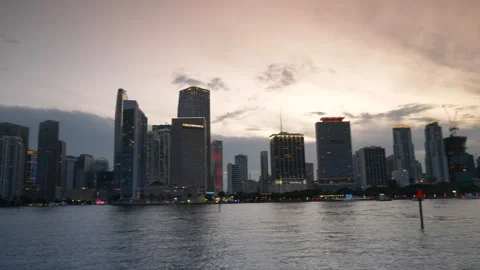 Pan Miami Skyline Dusk Stock Footage 316422666