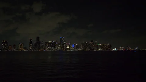 Pan Miami Skyline at Night Stock Footage 316423014