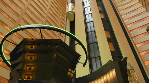 Pan Up Modern Elevators Times Square-Marriott Marquis Hotel- (2 of 4) Stock Footage 64447077