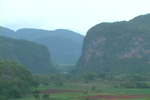 Pan of mogotes in Viñales, Cuba Stock Footage 378114