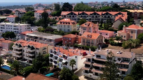 Pan of Monte Estoril looking towards Cascais, Portugal Stock Footage 209388538