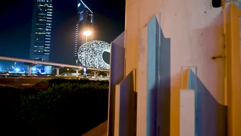 Pan Motion View of Dubai Museum of Future Stock Footage 254333308