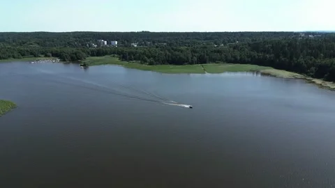 Pan on Motorboat with a Drone Stock Footage 201622301