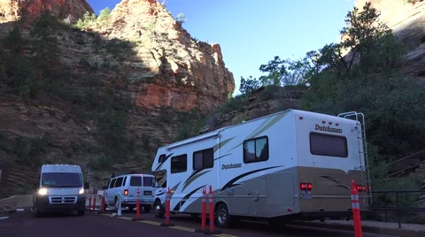 Pan, Motorhomes at Zion National Park, Sept 2016 Stock Footage