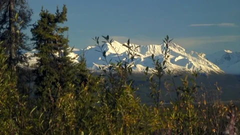 Pan Mountain Range Beyond Meadow Stock Footage 92401818