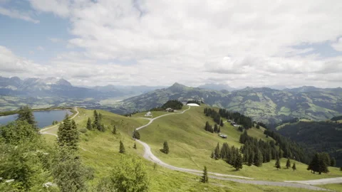 Pan of Mountains and trails in  Austrian Alps Video stock 148175389
