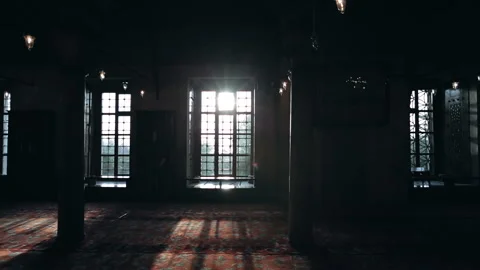 Pan movement of the windows inside the mosque Stock Footage 100268792