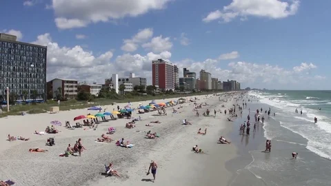 Pan of Myrtle Beach Coastline Stock Footage 81754333