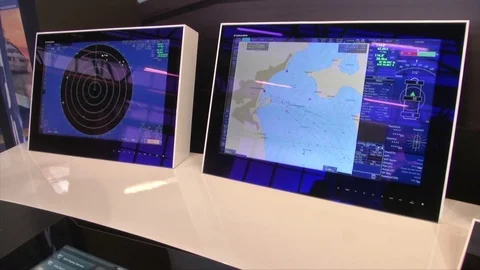 Pan of nautical computers, maps, and displays. Stock Footage 81452482