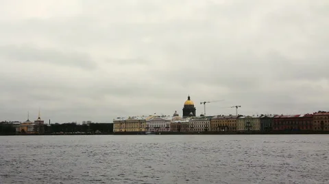 PAN: Neva River and St. Isaac's Cathedral Stock Footage 44635376