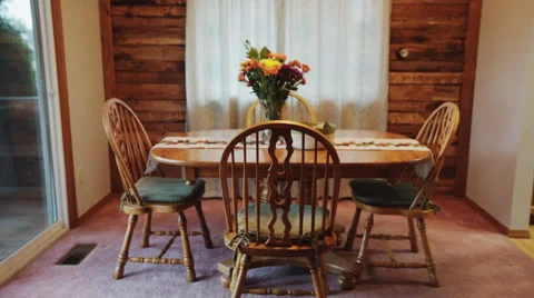 Pan up of an oak table Stock Footage 44306859