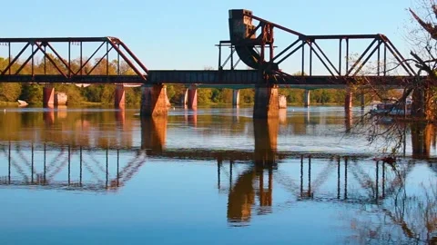 Pan of an old bridge downtown Augusta Georgia during the Fall of 2020 Stock Footage 143440544