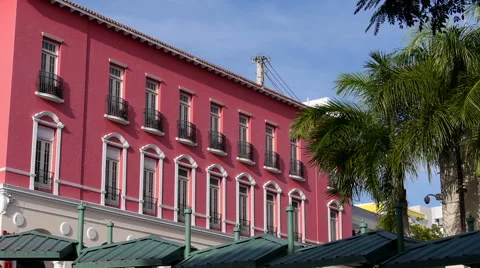 Pan to old colonial Hispanic building in Old San Juan Stock Footage 59869386