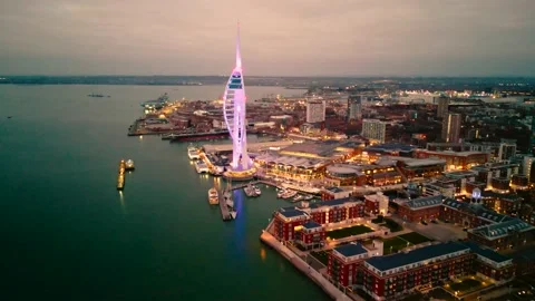 Pan out from harbour lights up fast Stock Footage 234926917