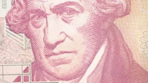 Pan over 50 Pound Bill Reverse Macro Stock Footage 73832256