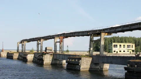 Pan over Abandoned Constructions in Water Stock Footage 46748404