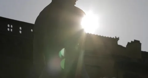 Pan over the back of the Neptune Statue in Florence with Lens flare Stock Footage 197473691