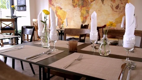Pan over a beautiful covered table in a bistro/restaurant 動画素材 80659341