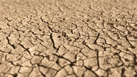 Pan over bright cracked dry soil ground during drought Stock Footage 260799201
