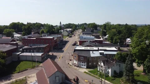 Pan over building and small midwest town 4k Stock Footage 158698513